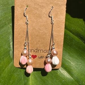 Handmade Queen Conch Pikake & Freshwater Pearls Sterling Silver Earrings